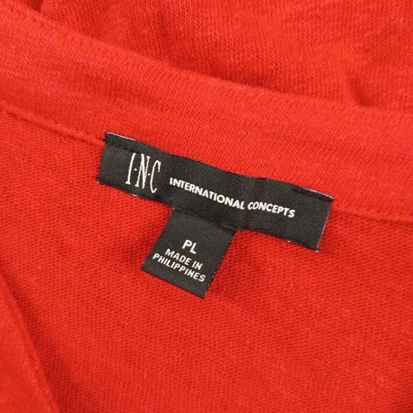 NWT INC Linen Blend Sleeveless Petite LARGE Top Henley lace Up Red Knit - Picture 9 of 11